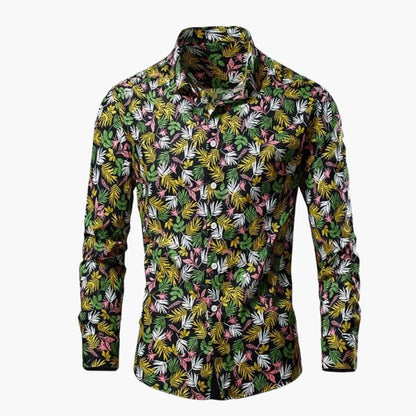 Heren Shirt Lange Mouw met Botanische Print en Klassieke Kraag Groen