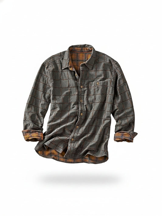 Heren Shirt Lange Mouw met Geruite Print en Borstzak