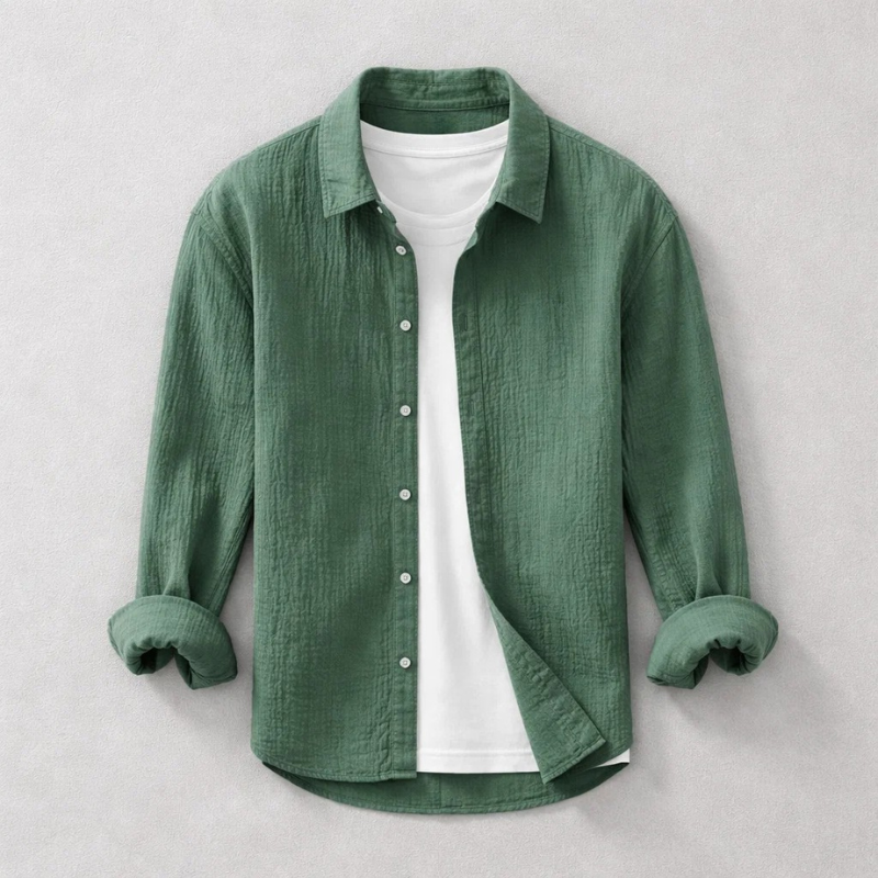 Heren Shirt Lange Mouw met Klassieke Kraag en Knoopsluiting Groen