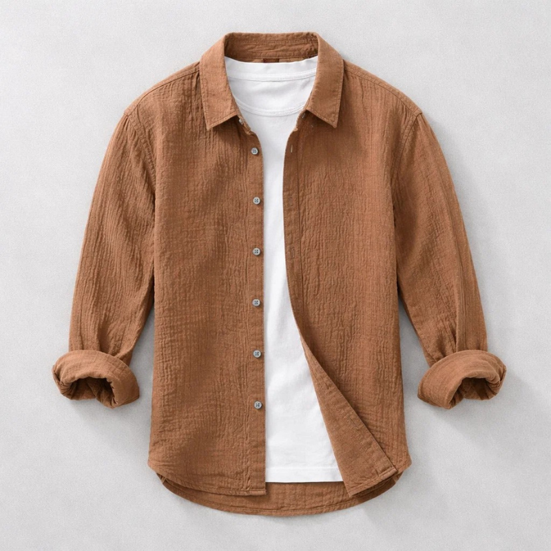 Heren Shirt Lange Mouw met Klassieke Kraag en Knoopsluiting Bruin