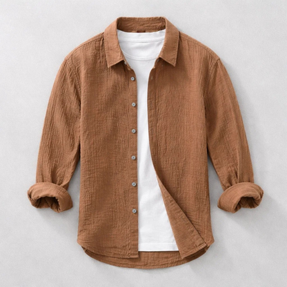 Heren Shirt Lange Mouw met Klassieke Kraag en Knoopsluiting Bruin