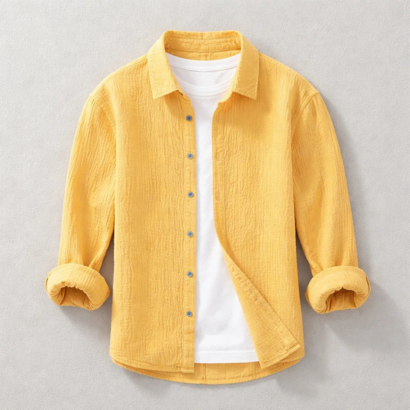 Heren Shirt Lange Mouw met Klassieke Kraag en Knoopsluiting Geel