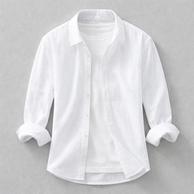 Heren Shirt Lange Mouw met Klassieke Kraag en Knoopsluiting Wit