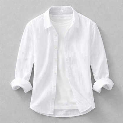 Heren Shirt Lange Mouw met Klassieke Kraag en Knoopsluiting Wit