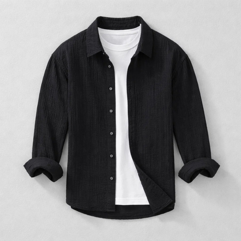 Heren Shirt Lange Mouw met Klassieke Kraag en Knoopsluiting Zwart