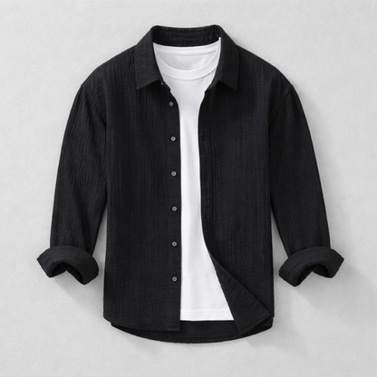 Heren Shirt Lange Mouw met Klassieke Kraag en Knoopsluiting Zwart
