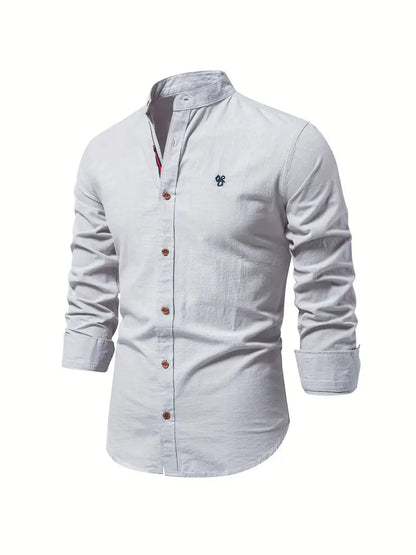 Heren Shirt Lange Mouw met Opstaande Kraag en Knoopsluiting Grijs