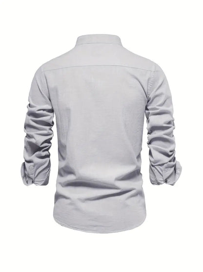 Heren Shirt Lange Mouw met Opstaande Kraag en Knoopsluiting