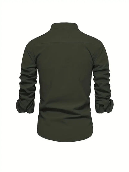 Heren Shirt Lange Mouw met Opstaande Kraag en Knoopsluiting