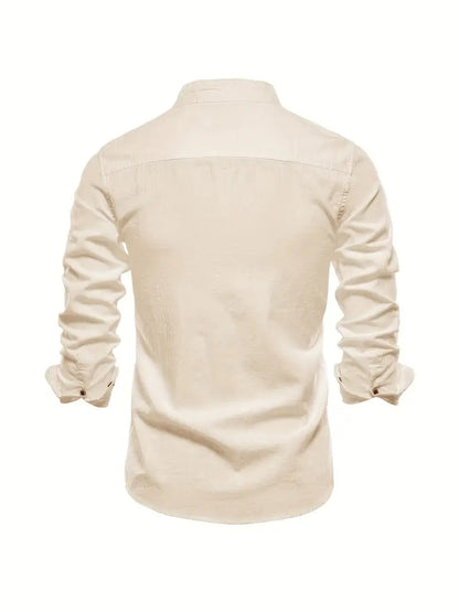 Heren Shirt Lange Mouw met Opstaande Kraag en Knoopsluiting