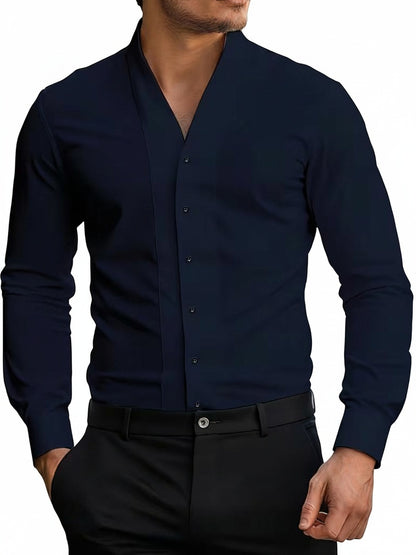 Heren Shirt Lange Mouw met V-hals en Knoopsluiting Slim Fit