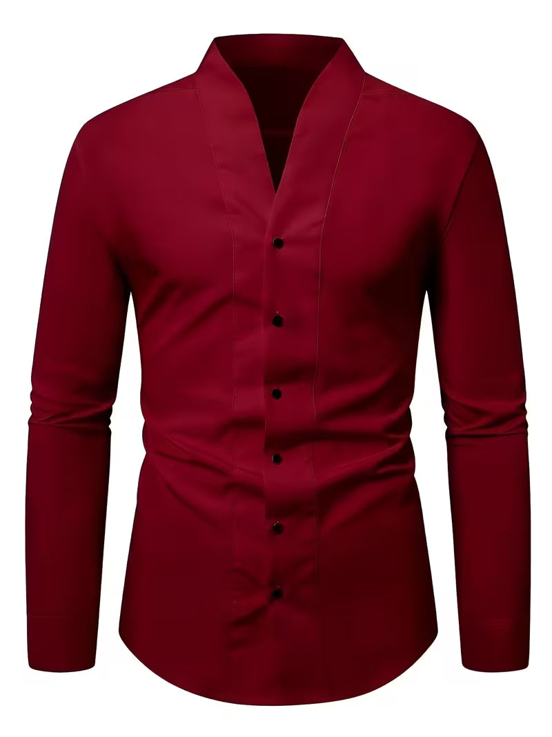Heren Shirt Lange Mouw met V-hals en Knoopsluiting Slim Fit