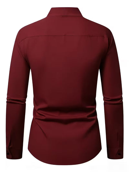 Heren Shirt Lange Mouw met V-hals en Knoopsluiting Slim Fit