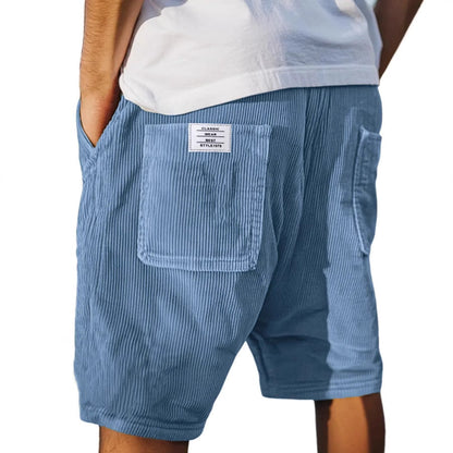 Heren Shorts met Ribbeltextuur en Opgestikte Zakken Blauw