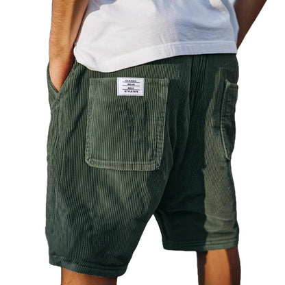 Heren Shorts met Ribbeltextuur en Opgestikte Zakken Donkergroen