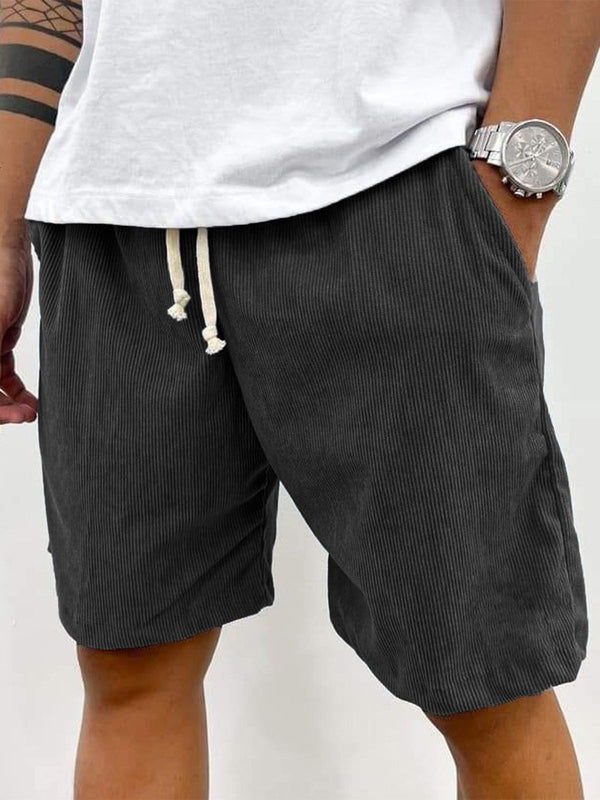Heren Shorts met Trekkoord en Geribbelde Structuur Zwart