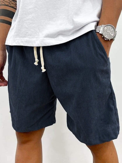 Heren Shorts met Trekkoord en Geribbelde Structuur Donkerblauw
