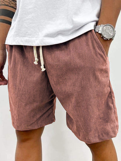 Heren Shorts met Trekkoord en Geribbelde Structuur Roze