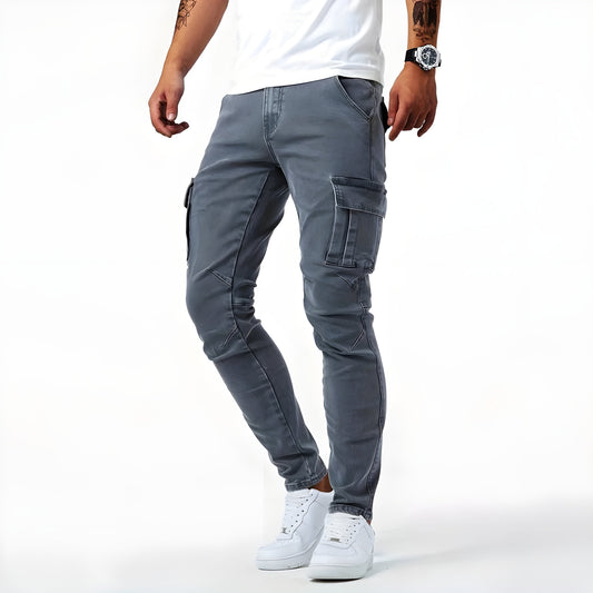 Heren Slim Cargo Jeans met Zijzakken Grijs