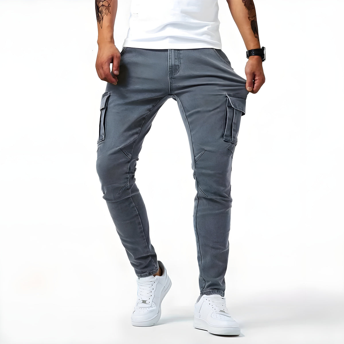 Heren Slim Cargo Jeans met Zijzakken