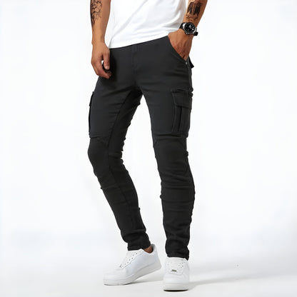 Heren Slim Cargo Jeans met Zijzakken Zwart