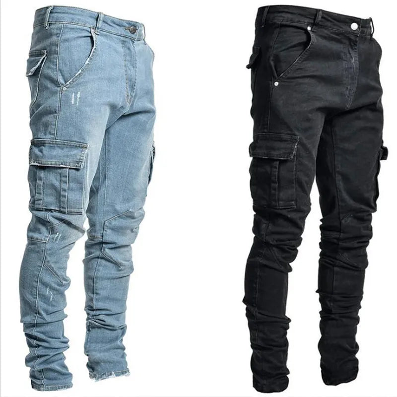Heren Slim Fit Cargo Jeans met Gestapelde Pijpen