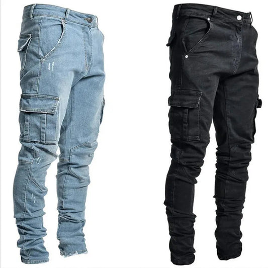 Heren Slim Fit Cargo Jeans met Gestapelde Pijpen