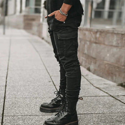 Heren Slim Fit Cargo Jeans met Gestapelde Pijpen