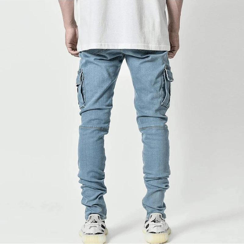 Heren Slim Fit Cargo Jeans met Gestapelde Pijpen