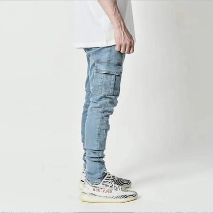 Heren Slim Fit Cargo Jeans met Gestapelde Pijpen