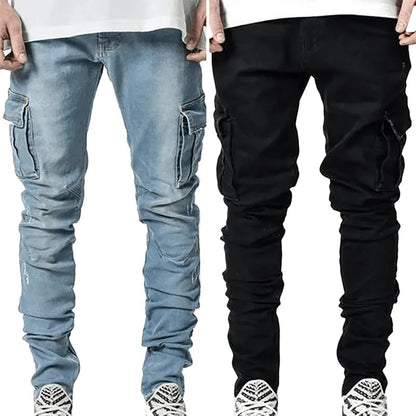 Heren Slim Fit Cargo Jeans met Gestapelde Pijpen