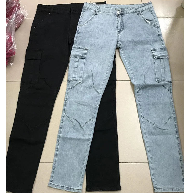 Heren Slim Fit Cargo Jeans met Gestapelde Pijpen