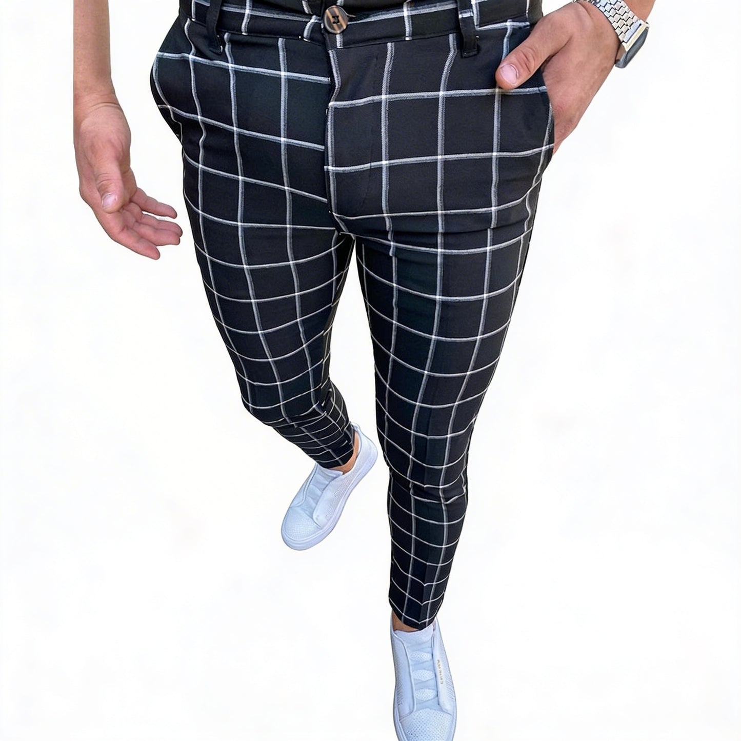 Heren Slim Fit Geruite Broek