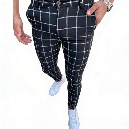 Heren Slim Fit Geruite Broek