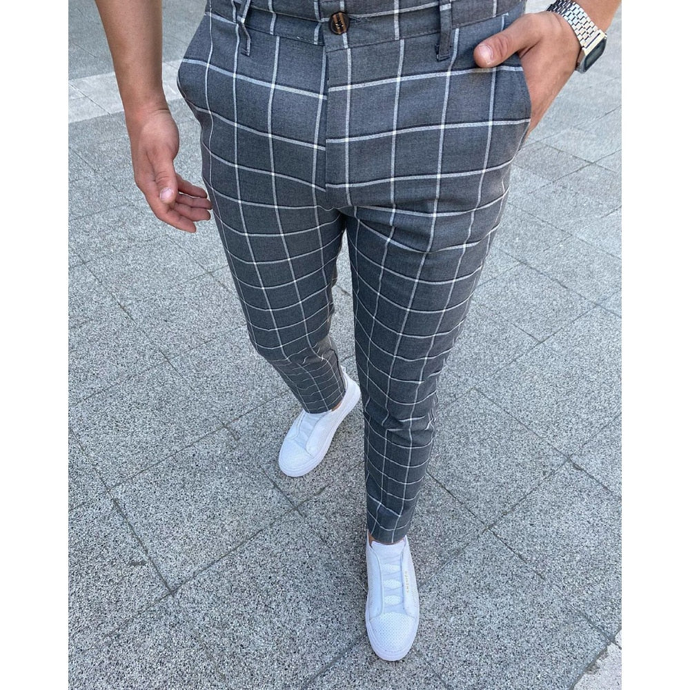 Heren Slim Fit Geruite Broek