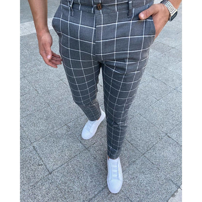 Heren Slim Fit Geruite Broek