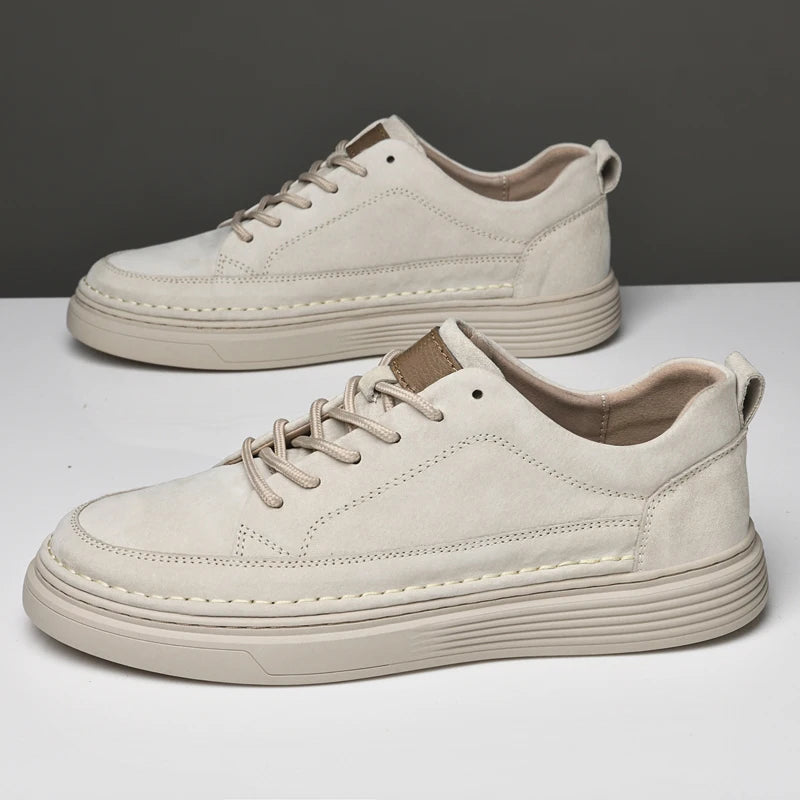 Heren Sneakers met Vetersluiting en Dikke Zool Wit
