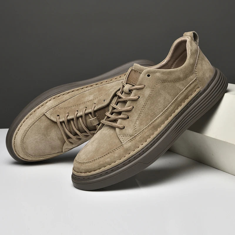Heren Sneakers met Vetersluiting en Dikke Zool Khaki