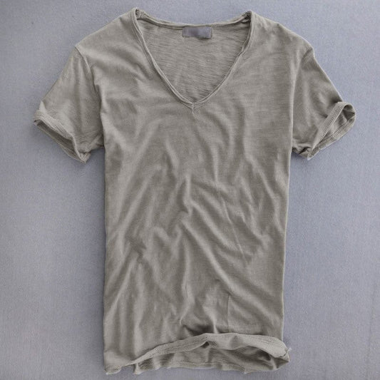 Heren T-shirt Korte Mouw met Diepe V-hals Slim Fit Lichtgrijs