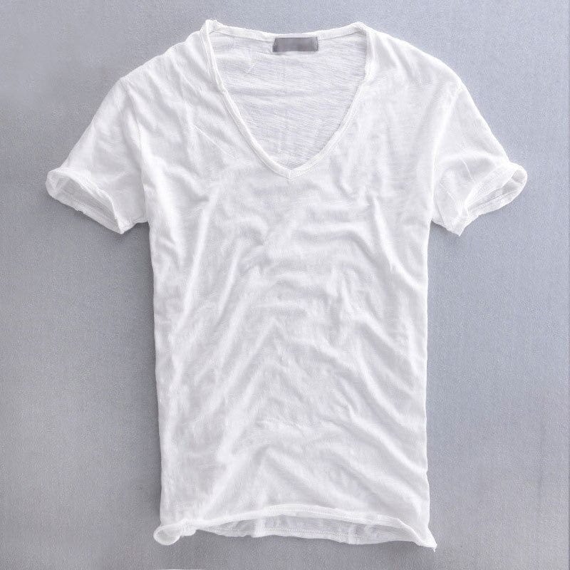 Heren T-shirt Korte Mouw met Diepe V-hals Slim Fit Wit