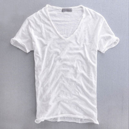 Heren T-shirt Korte Mouw met Diepe V-hals Slim Fit Wit