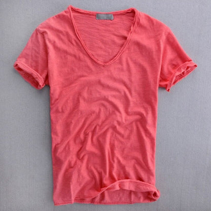Heren T-shirt Korte Mouw met Diepe V-hals Slim Fit Rood