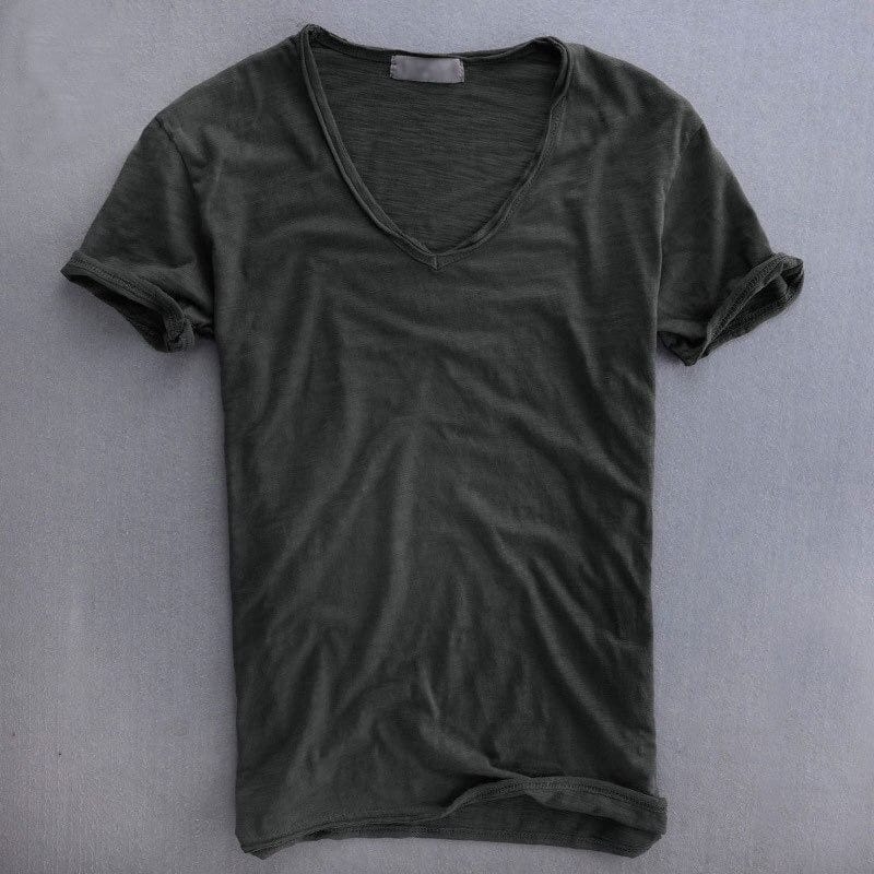 Heren T-shirt Korte Mouw met Diepe V-hals Slim Fit Donkergrijs