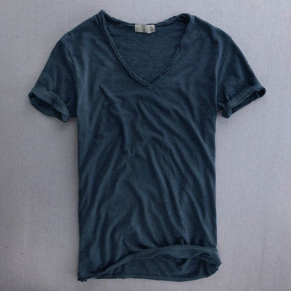 Heren T-shirt Korte Mouw met Diepe V-hals Slim Fit Marineblauw