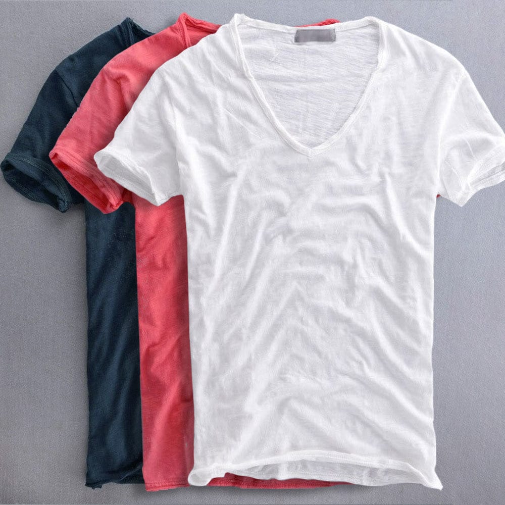 Heren T-shirt Korte Mouw met Diepe V-hals Slim Fit