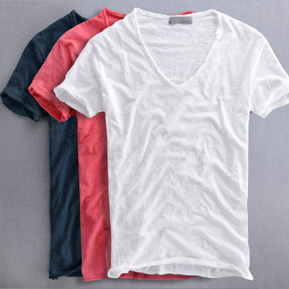 Heren T-shirt Korte Mouw met Diepe V-hals Slim Fit