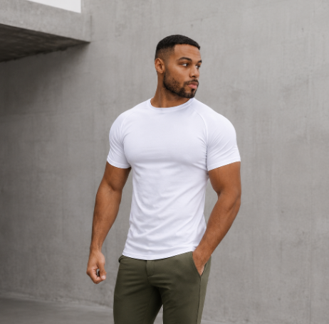 Heren T-Shirt Korte Mouw met Ronde Hals en Muscle Fit Wit