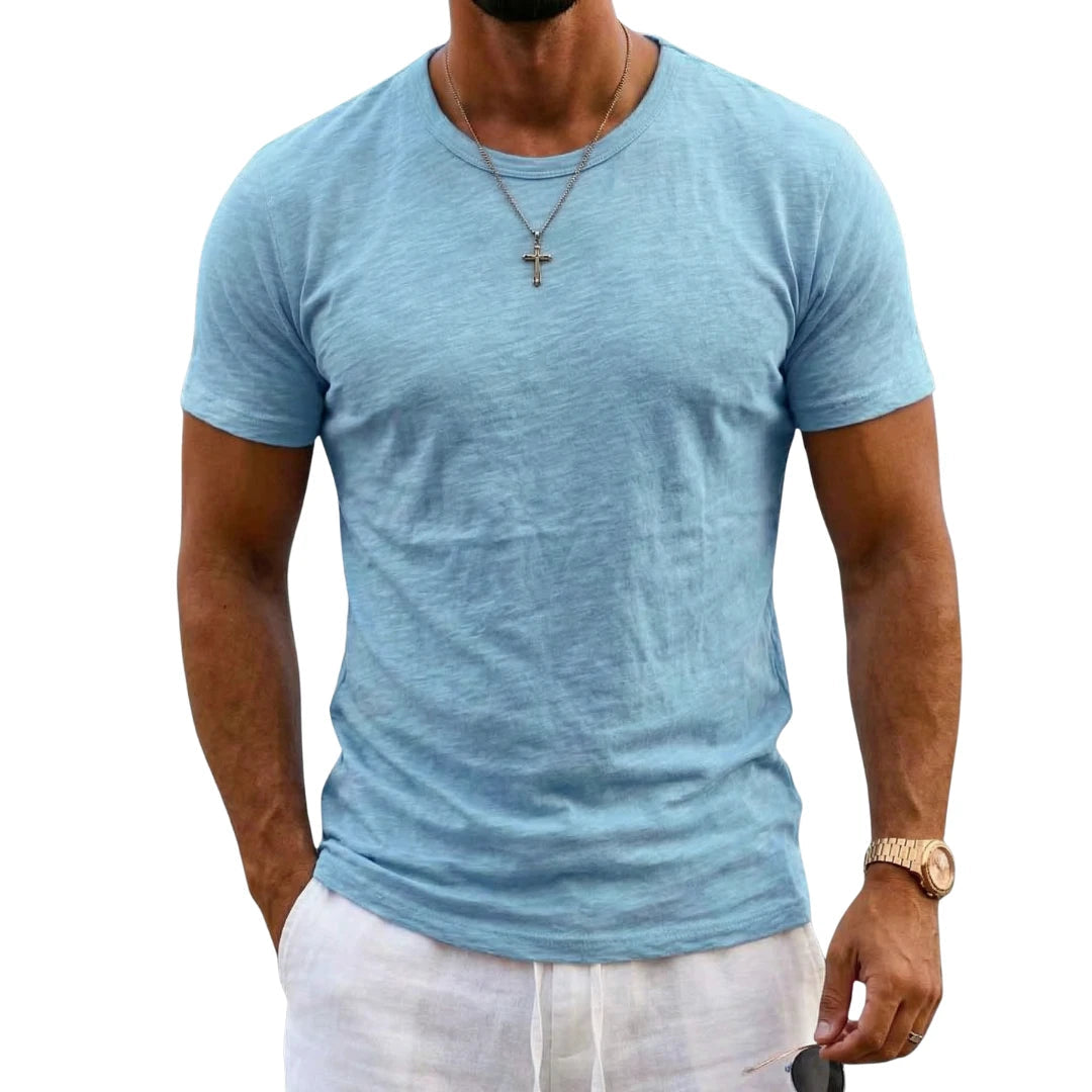 Heren T-shirt Korte Mouw met Ronde Hals en Relaxed Fit Blauw