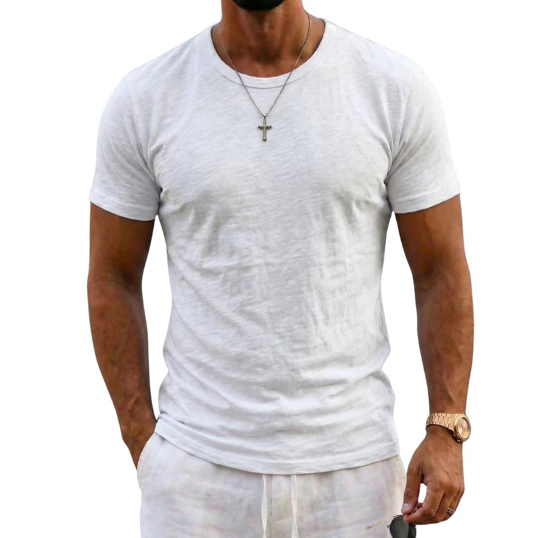 Heren T-shirt Korte Mouw met Ronde Hals en Relaxed Fit Wit