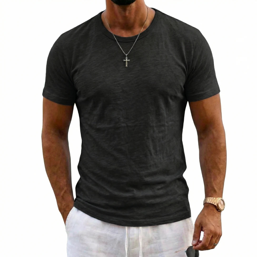 Heren T-shirt Korte Mouw met Ronde Hals en Relaxed Fit Zwart